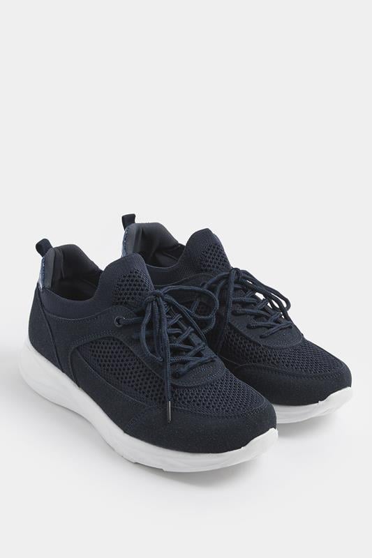  Yours Navy Blue Knitted Trainers In Extra Wide EEE Fit