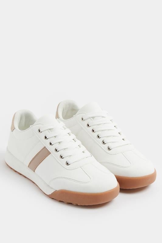  Yours White Side Stripe Gum Sole Trainers In Extra Wide EEE Fit