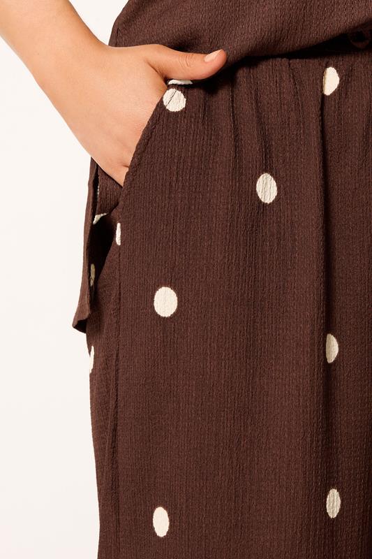 YOURS Plus Size Chocolate Brown Polka Dot Crinkle Trousers | Yours Clothing 4