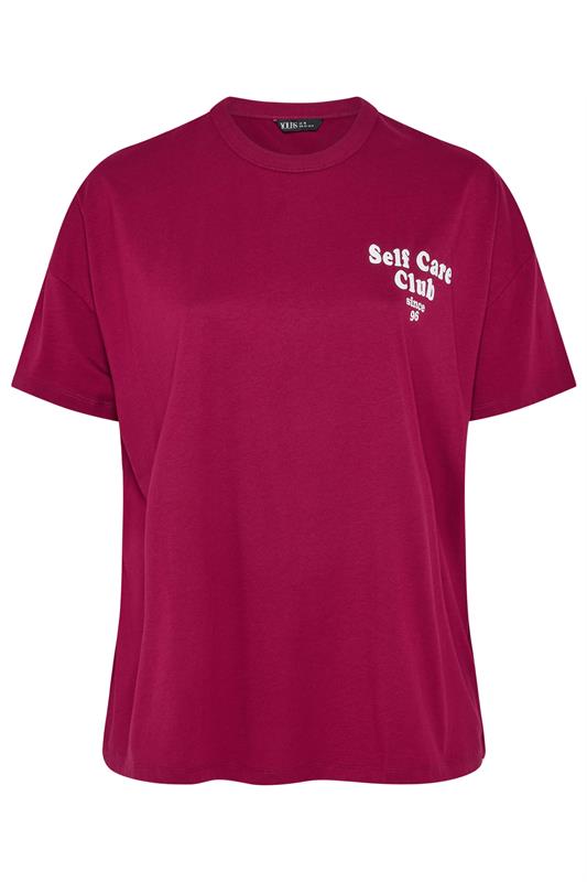 YOURS ACTIVE Plus Size Burgundy Red 'Self Care Club' T-Shirt | Yours Clothing 6
