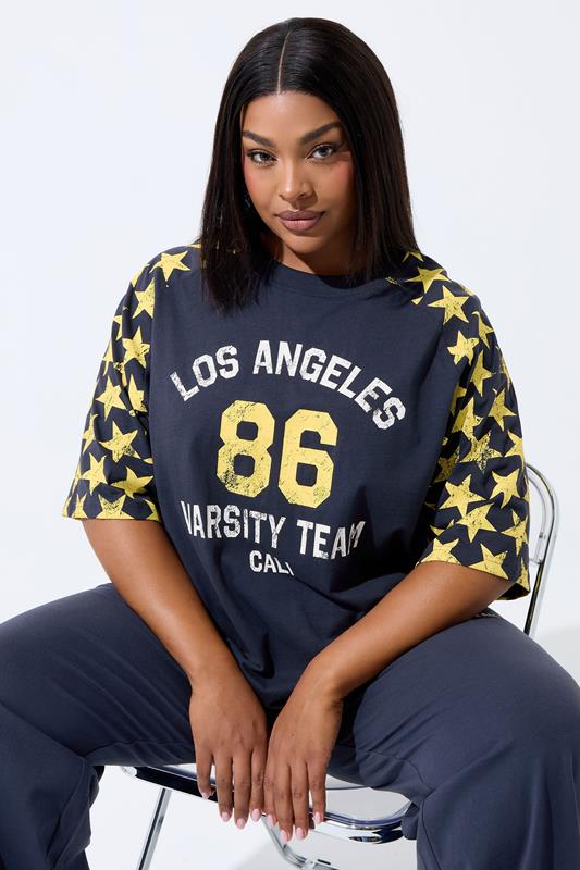 LIMITED COLLECTION Curve Navy Blue '86' Star Print T-Shirt