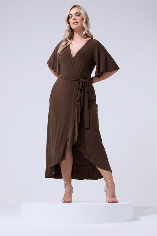  YOURS LONDON Curve Chocolate Brown Ruffle Hem Dress