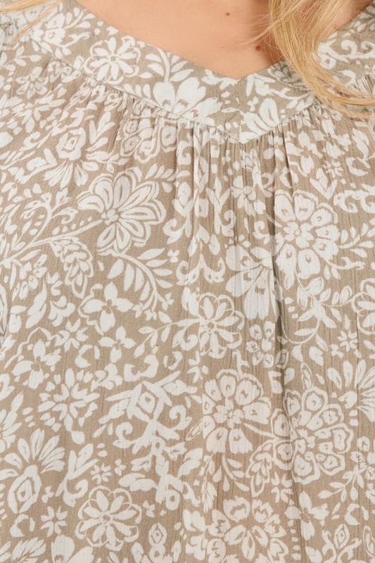 LTS Tall Natural Brown Floral Crinkle Blouse | Long Tall Sally  4