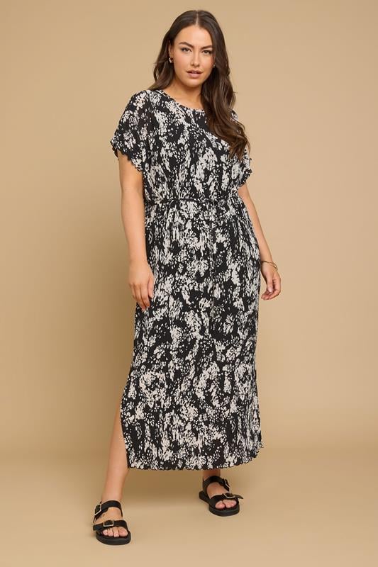YOURS Plus Size Black Abstract Print Plisse Maxi Dress | Yours Clothing 1