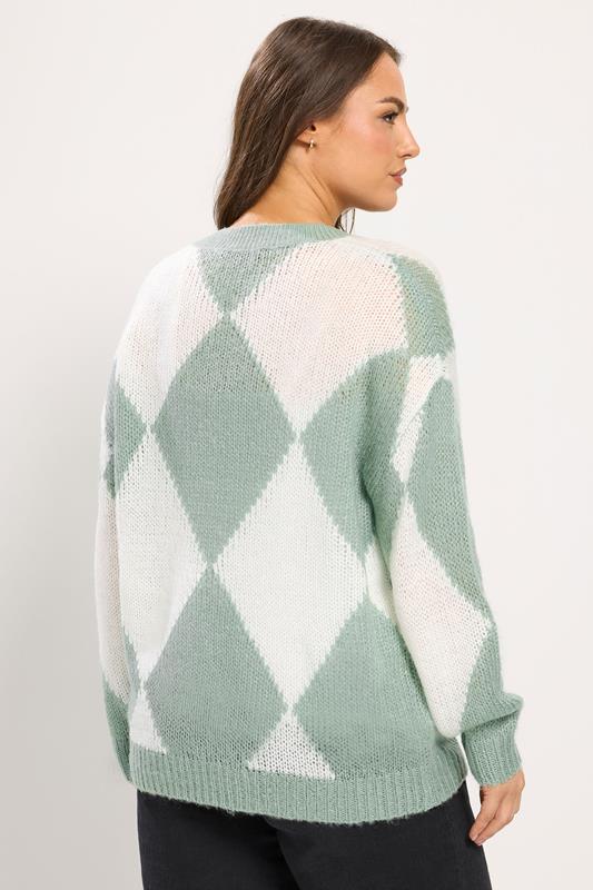 YOURS Plus Size Green Diamond V-Neck Soft Touch Jumper | Yours Clothing 2