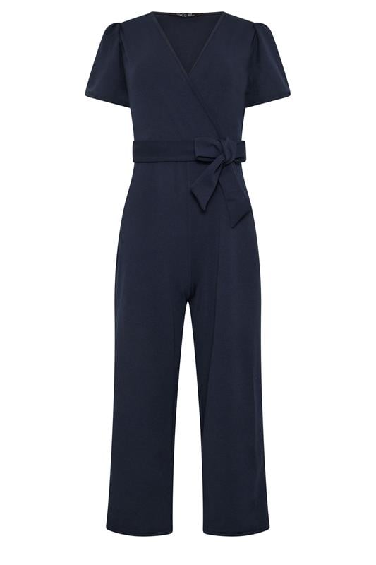 M&Co Petite Navy Blue Cropped Tie Waist Jumpsuit | M&Co 5