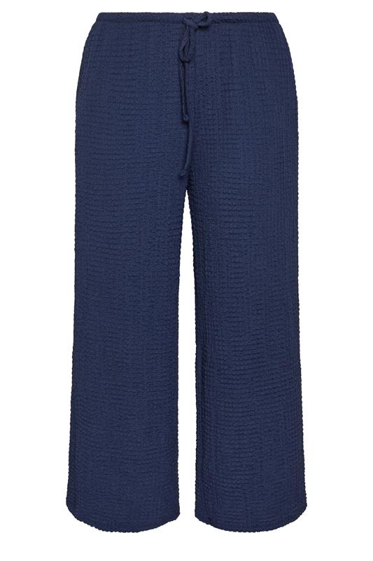 EVANS Plus Size Navy Blue Crinkle Wide Leg Trousers | Evans 5