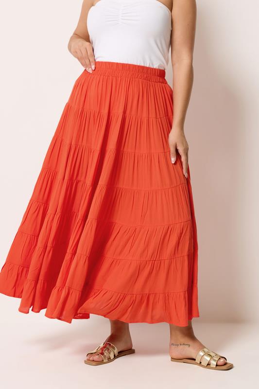YOURS Curve Orange Tiered Maxi Skirt