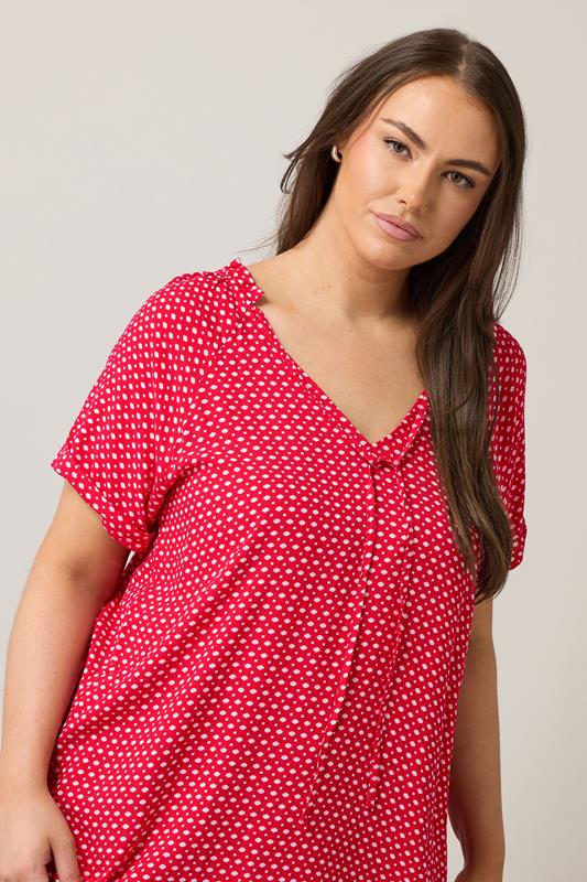 EVANS Plus Size Red Dot Print Tie Neck Blouse | Evans 4