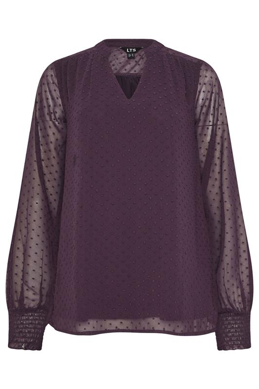 LTS Tall Purple Dobby Spot Shirred Cuff Top | Long Tall Sally 5