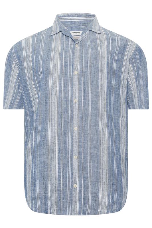 JACK & JONES Big & Tall Navy Blue Linen Blend Resort Shirt | BadRhino 2