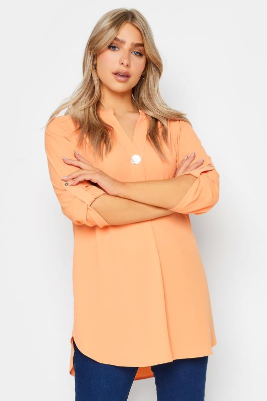 M&Co Light Orange Statement Button Tab Sleeve Shirt | M&Co 1