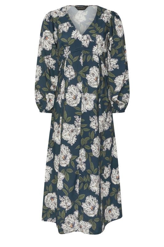 PixieGirl Petite Women's Navy Blue Floral Midi Tea Dress | PixieGirl 5