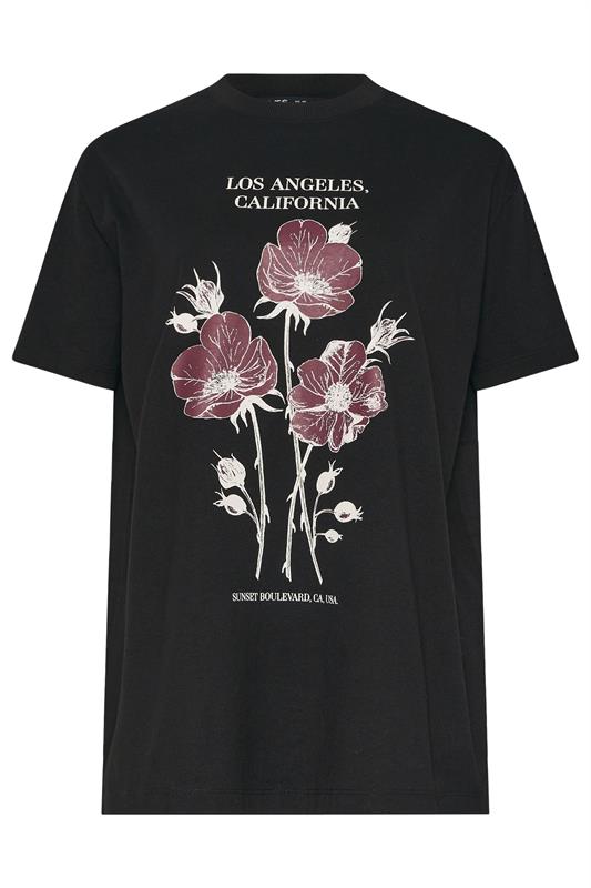 LTS Tall Black Flower Graphic Cotton T-Shirt | Long Tall Sally 5