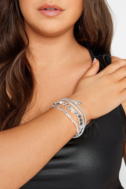 4 PACK Silver Star Stretch Bracelet Set | Yours Clothing 1