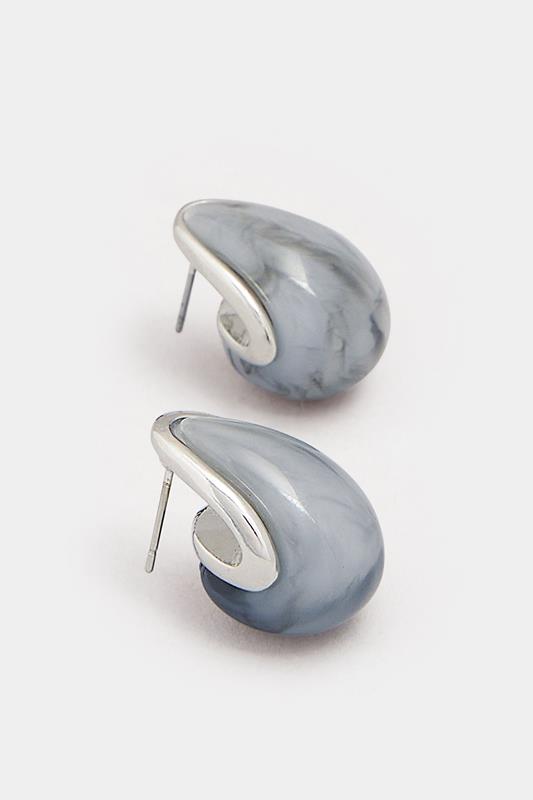 Silver Tone Marble Teardrop Stud Earrings | Yours Clothing 2
