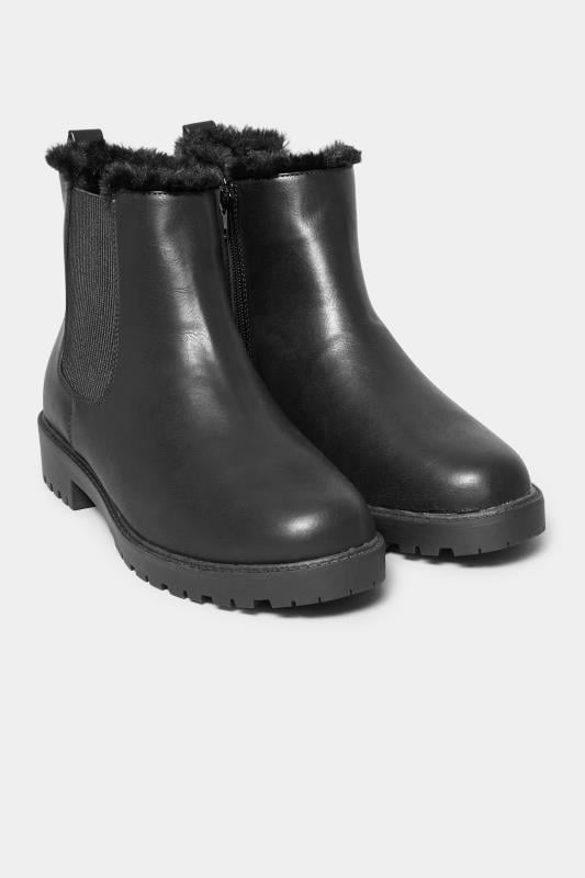  Yours Black Faux Fur Chelsea Boots In Wide E Fit & Wide EEE Fit