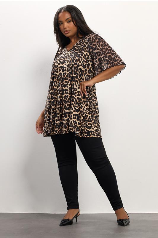 YOURS Plus Size Brown Leopard Pleat Front Top | Yours Clothing 1