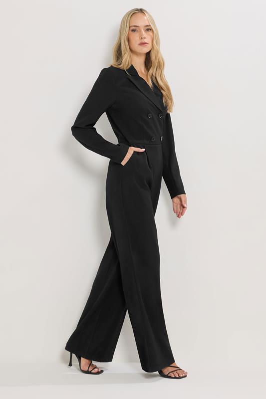 LTS Tall Black Open Collar Wide Leg Jumpsuit | Long Tall Sally 1