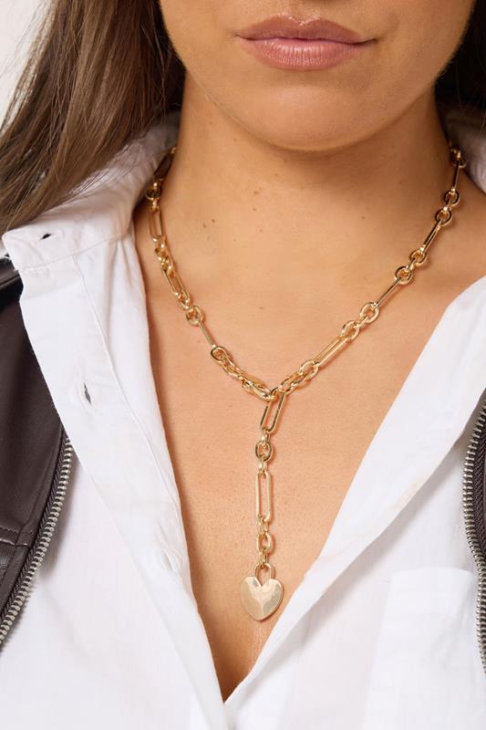 Gold Tone Link Heart Charm Necklace | Yours Clothing 1