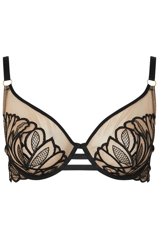 PLAYFUL PROMISES Plus Size Black Floral Embroidered Underwired Bra | Yours Clothing 5