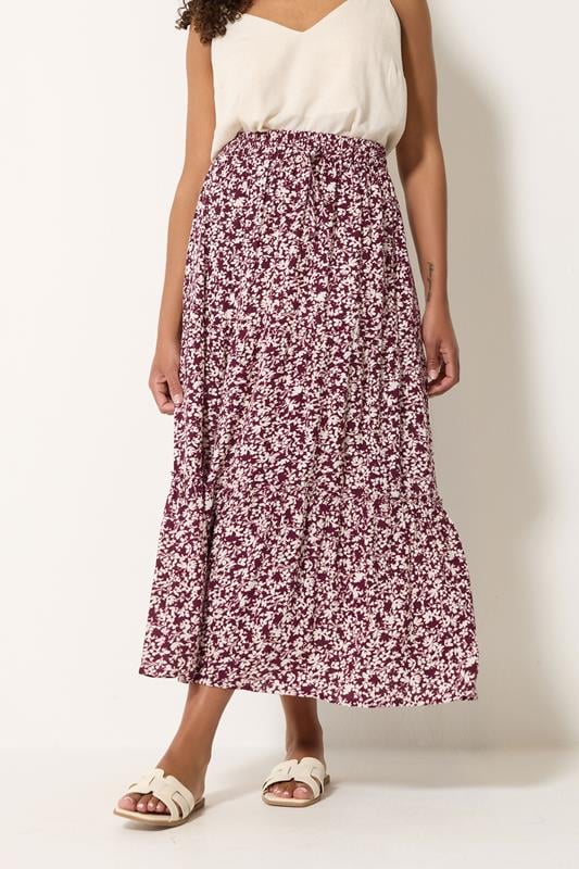 M&Co Purple Ditsy Floral Crinkle Maxi Skirt | M&Co 2
