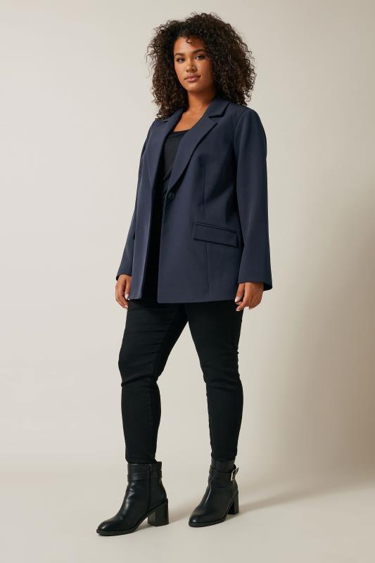 EVANS Plus Size Navy Blue Single Breasted Blazer | Evans 1