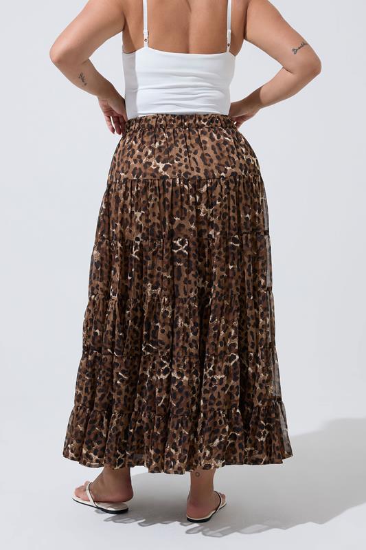LIMITED COLLECTION Plus Size Brown Leopard Print Skirt | Yours Clothing 2