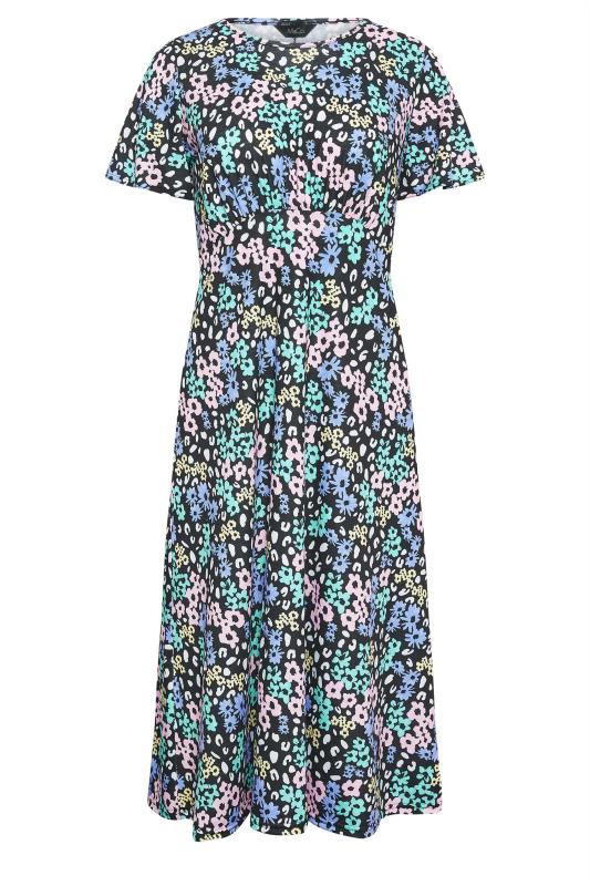 M&Co Black Floral Print Short Sleeve Midi Dress | M&Co