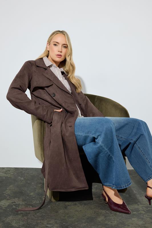 LTS Tall Women's Chocolate Brown Faux Suede Trench Coat | Long Tall Sally 1