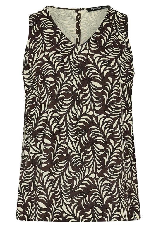 EVANS Plus Size Brown Leaf Print Linen Vest Top | Evans 8