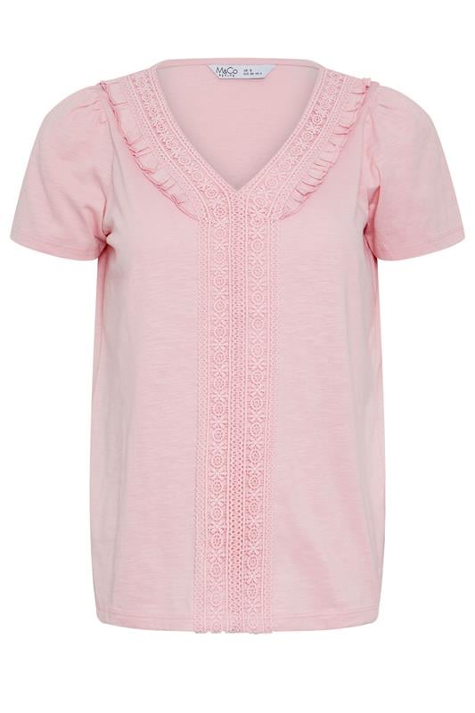  M&Co Petite Pink Short Sleeve Frill Cotton Blouse