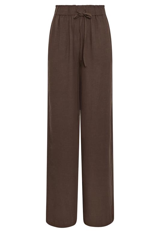 LTS Tall Women's Chocolate Brown Linen Wide Leg Trousers | Long Tall Sally 5