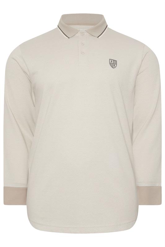 BadRhino Big & Tall Cream Textured Waffle Long Sleeve Polo Shirt | BadRhino 5