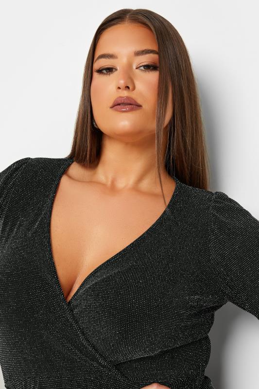 YOURS LONDON Curve Black Glitter Wrap Dress | Yours Clothing 4