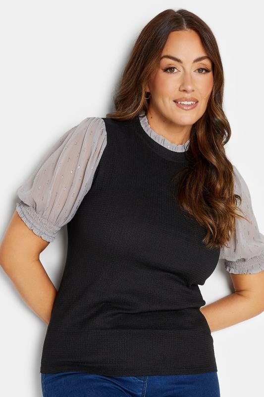 Women's  M&Co Black & Grey Contrast Sleeve Blouse