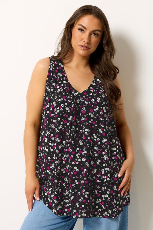YOURS Curve Black Daisy Print Vest Top