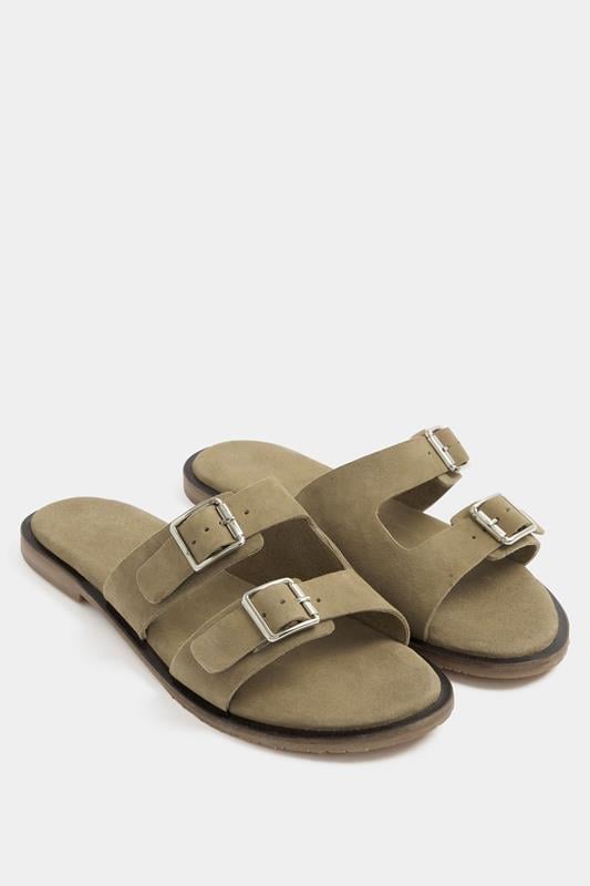 Taupe Brown Double Buckle Footed Mule In Extra Wide EEE Fit