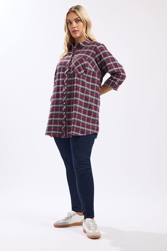 YOURS Plus Size Burgundy Red Check Boyfriend Shirt | Yours Clothing 1