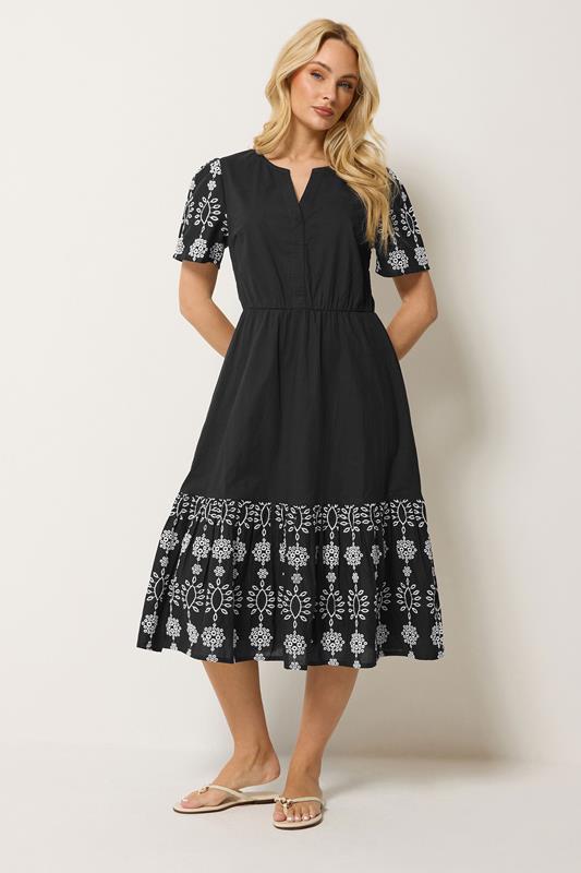 M&Co Black Notch Neck Cotton Embroidered Dress