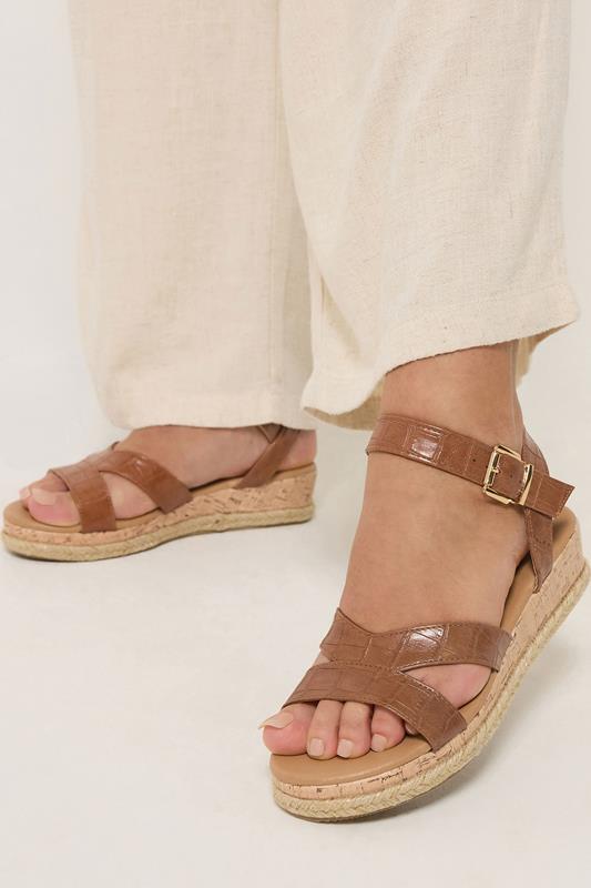 Brown Plaited Wedge Sandals In Wide E Fit