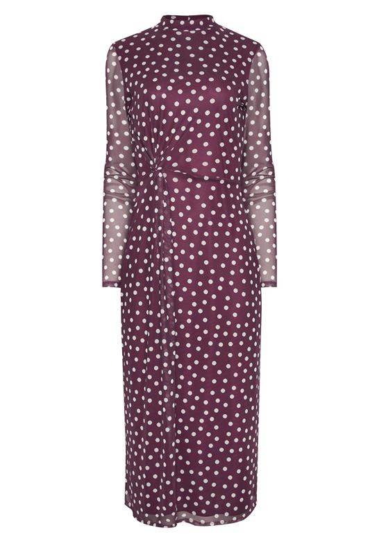 LTS Tall Berry Red Polka Dot Mesh Long Sleeve Maxi Dress | Long Tall Sally 5