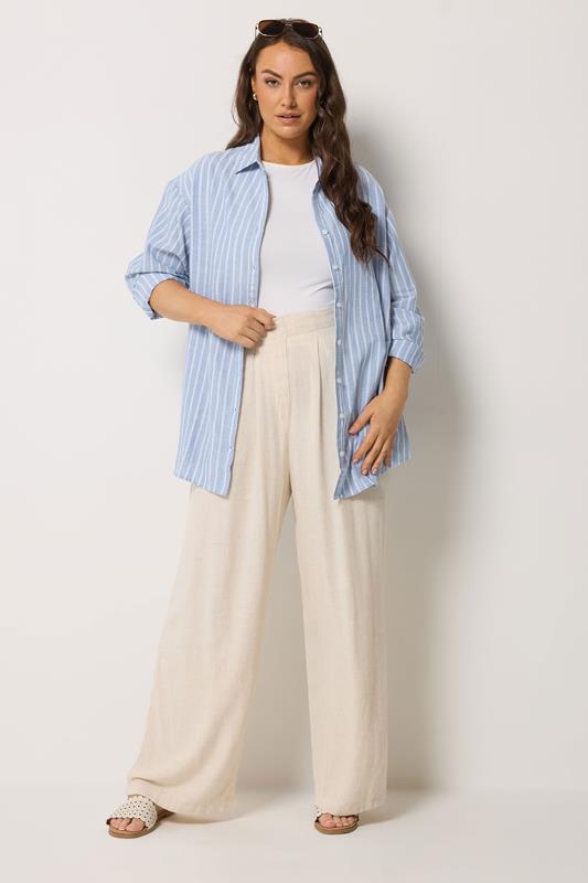 YOURS Plus Size Blue Stripe Linen Shirt | Yours Clothing 2
