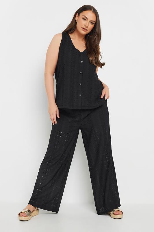 YOURS Plus Size Black Broderie Anglaise Waistcoat | Yours Clothing 1