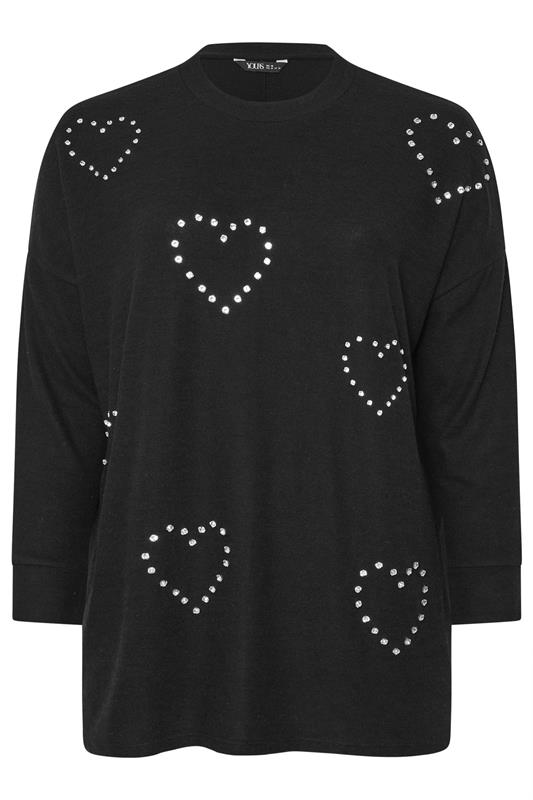 YOURS Plus Size Black Diamante Heart Jumper | Yours Clothing 5