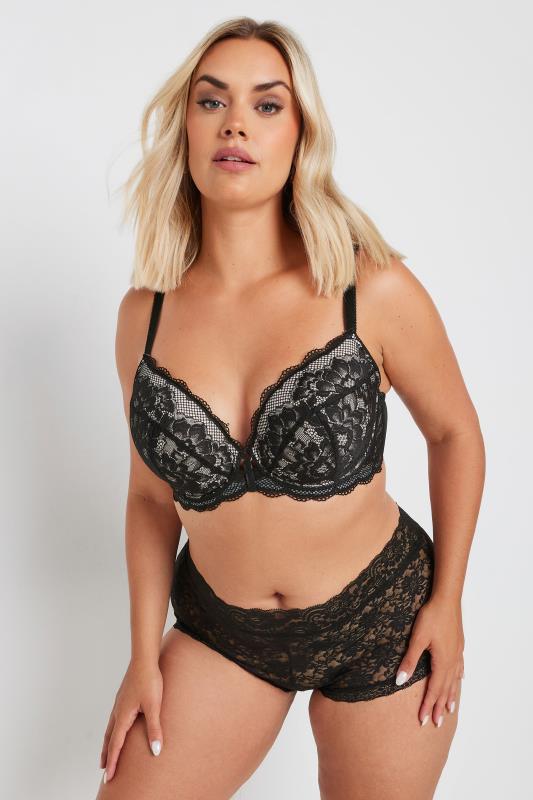 YOURS Plus Size Black Lace Padded Plunge Bra | Yours Clothing  1