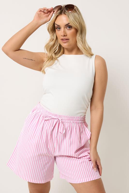 YOURS Curve Pink Stripe Shorts
