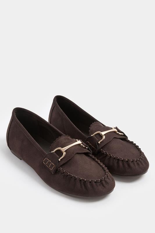 Chocolate Brown Faux Suede Loafers In Wide E Fit