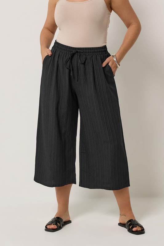 YOURS Curve Black Textured Crop Trousers
