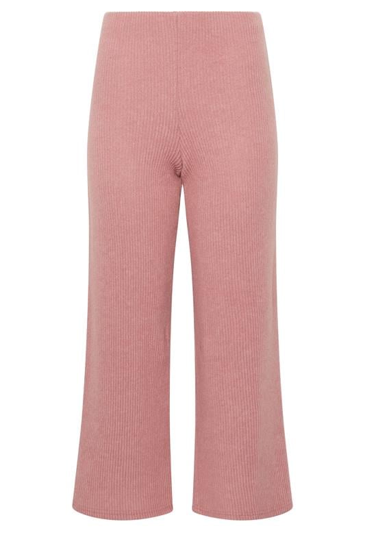 PixieGirl Petite Women's Pink Marl Ribbed Soft Touch Wide Leg Trousers | PixieGirl 5